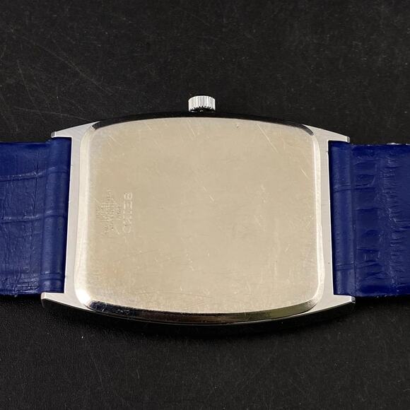 Vintage Style Seiko Quartz Mens Silver Watch & Blue accents W/ Leather Strap - Picture 4 of 5